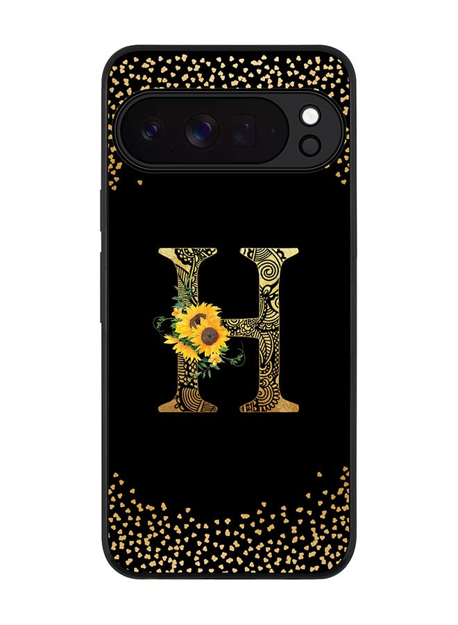 For Google Pixel 10 Pro Case,Slim fit Camera Protection, Shockproof Thin Phone cover  - Custom Floral Monogram - H ( Black )